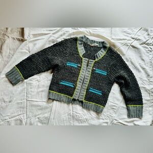 Free People Gray Ceopped Wool Knit Sweater with neon accents size large